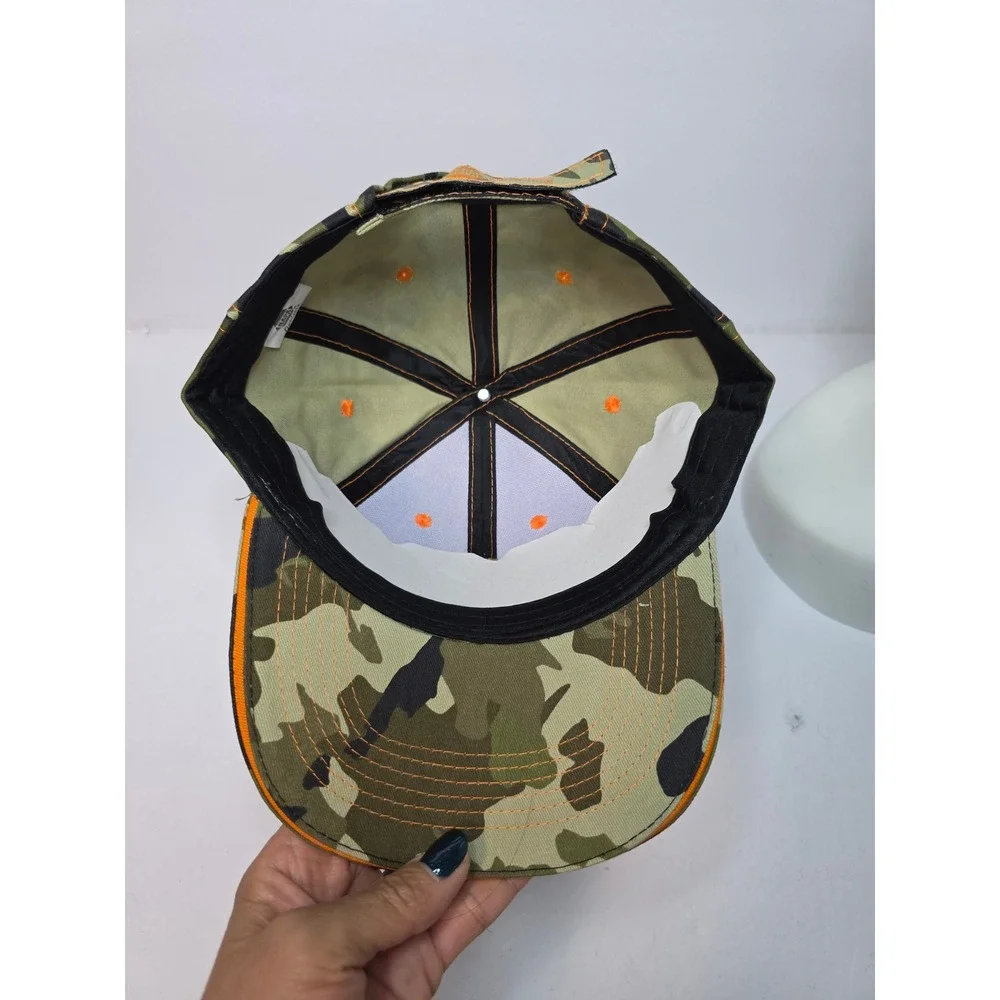 NAPA NEW! Camo Baseball Cap Orange Embroidery Adjustable Hat One Size Hiking Fun